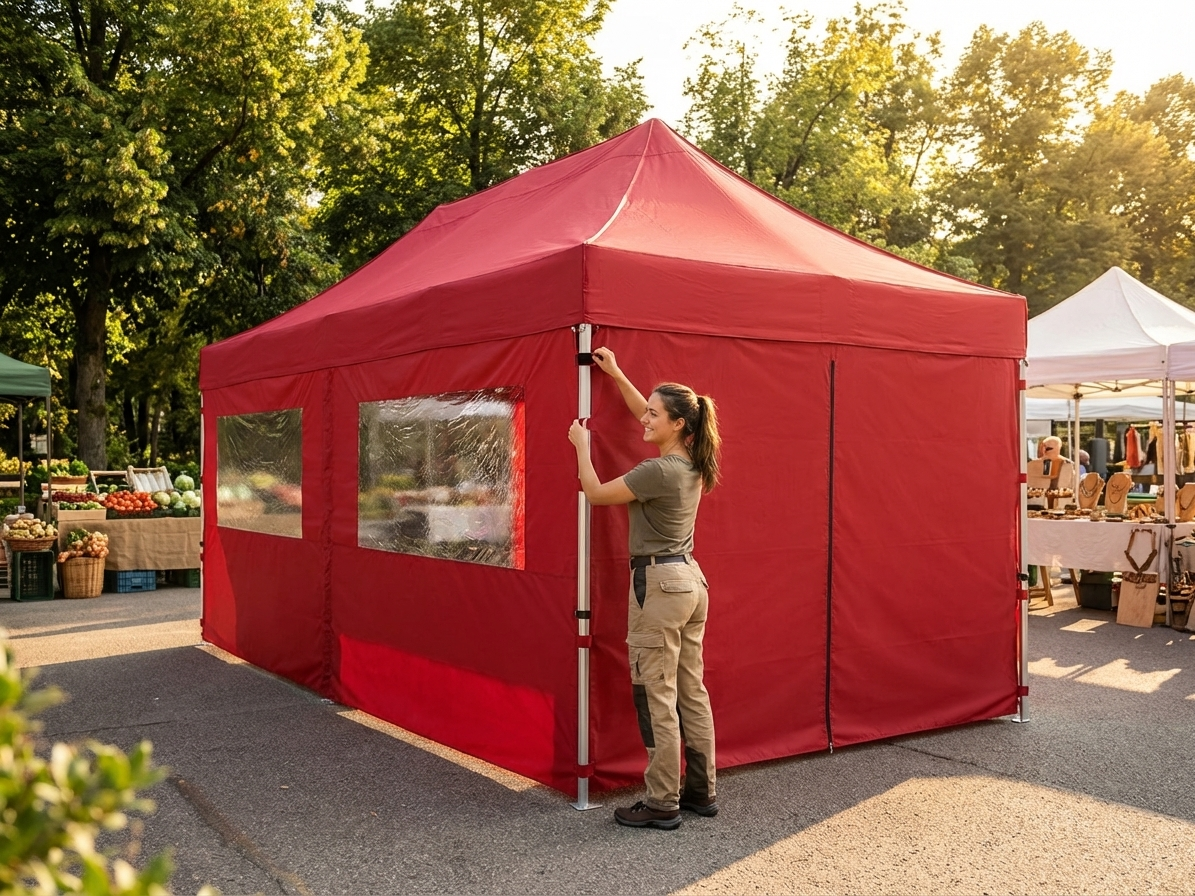 Red sidewall kit for 3x6m pop-up gazebo, waterproof and UV-resistant - view 3