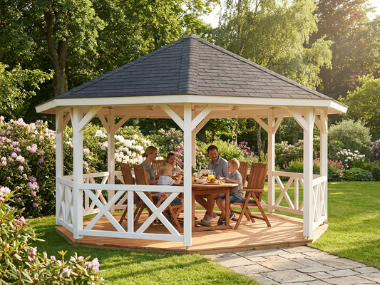 Wooden gazebo in natural colour made of Nordic Spruce for outdoor use
