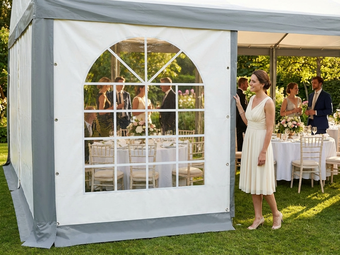 Marquee Sidewall with Window in White and Grey made from Strong PVC