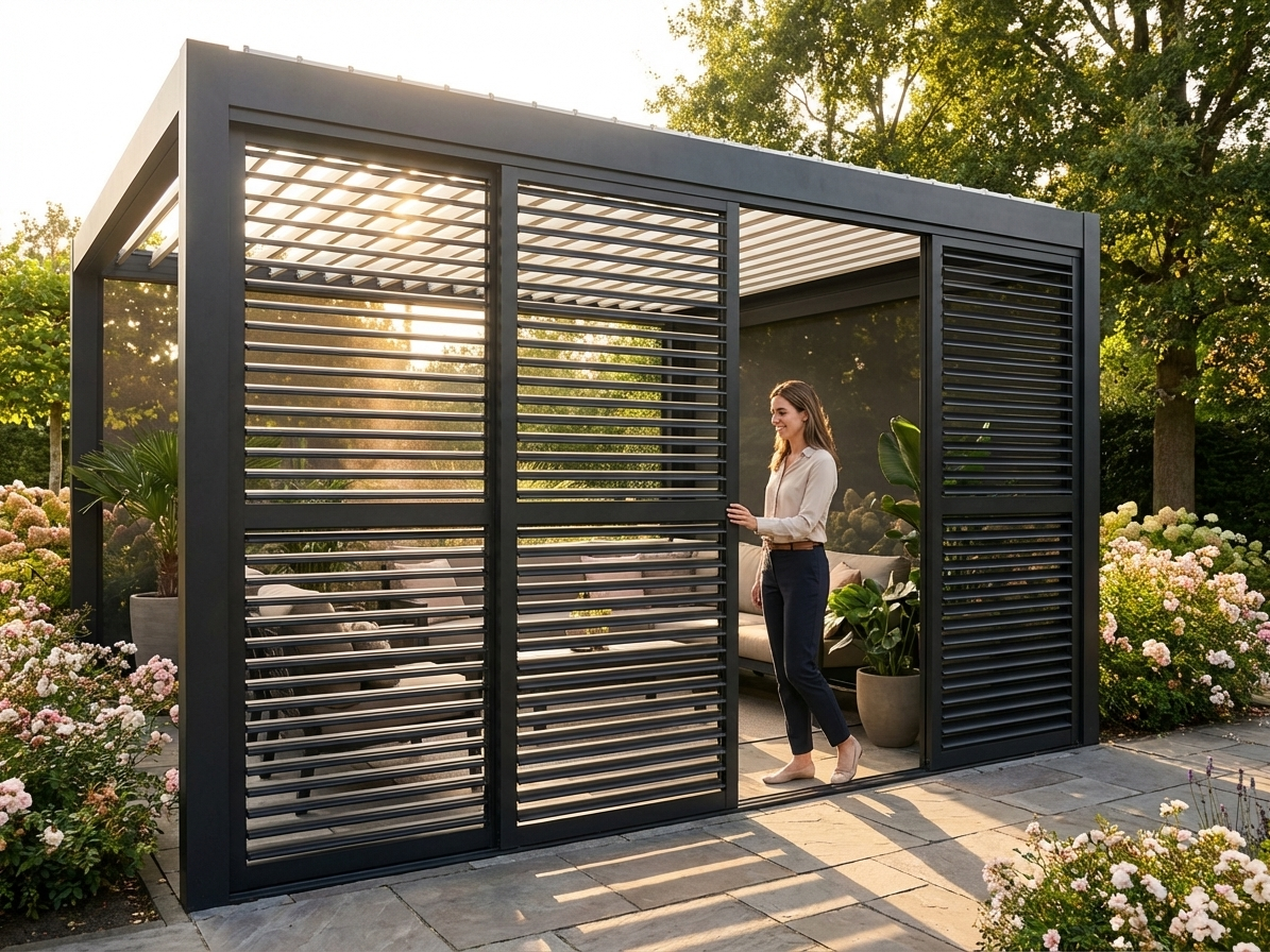Louvre Sliding Door Set Black Aluminium for Pergolas - view 3