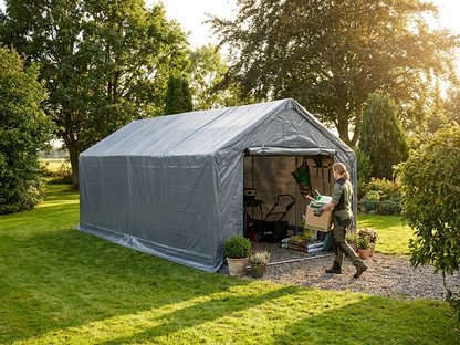 Grey storage shelter 4x8m with polyethylene tarpaulin - view 3