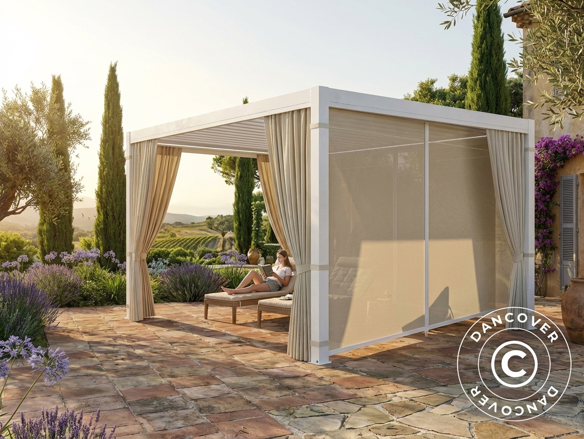 Beige mosquito net sidewalls for 3x4m pergola