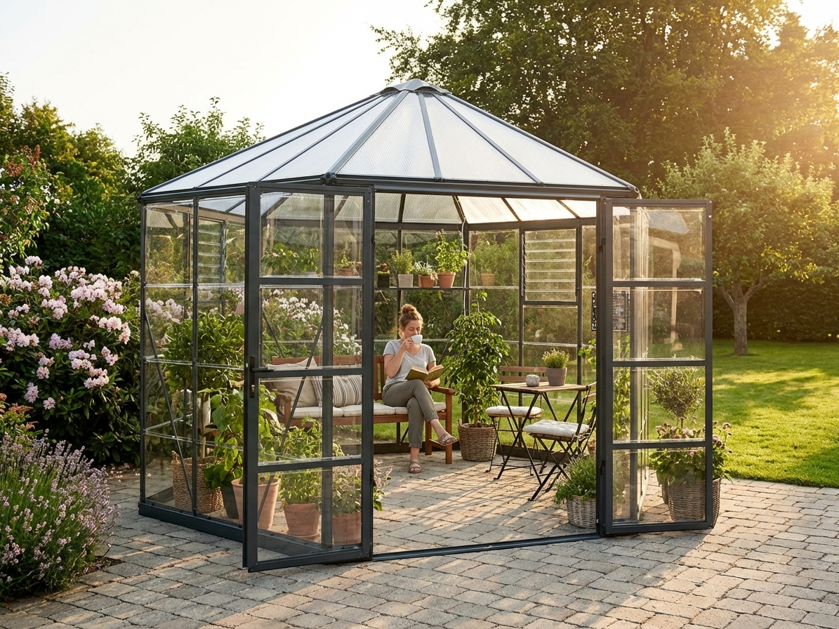 Polycarbonate orangery with aluminium frame in anthracite - view 3
