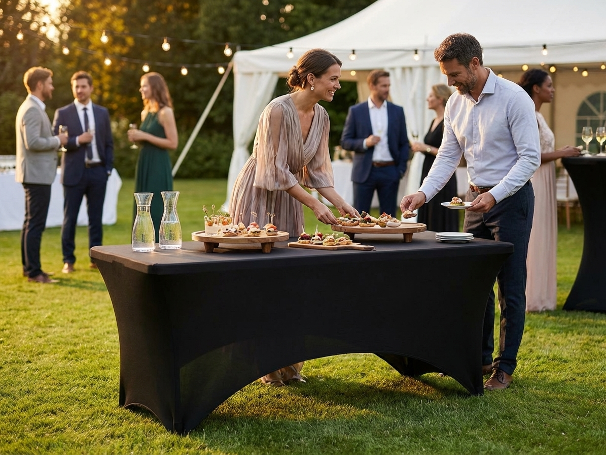 Black stretch table cover for events