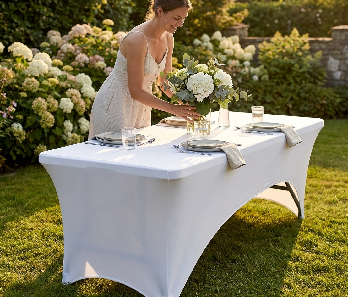 White polyester tablecloth 183x76x20 cm for events - product detail