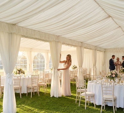 White marquee lining and leg curtain pack for 4x10m marquee
