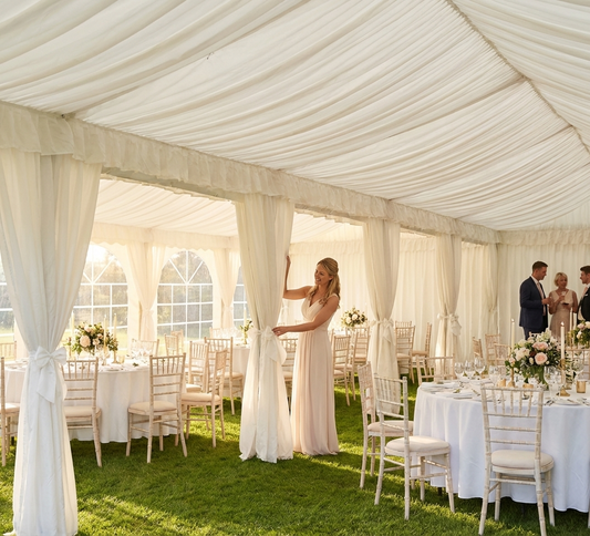 White marquee lining and leg curtain pack for 4x10m marquee