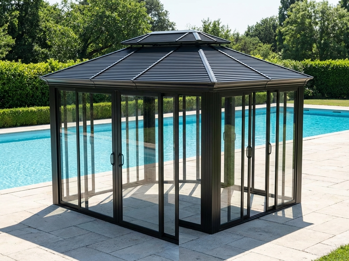 3x4m black gazebo with aluminium frame and steel roof - product detail