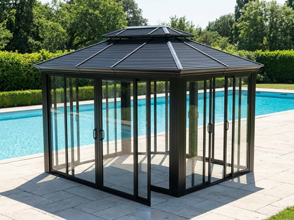 3x4m black gazebo with aluminium frame and steel roof - product detail