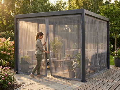 Grey mesh curtain for 3x4m gazebo - view 3