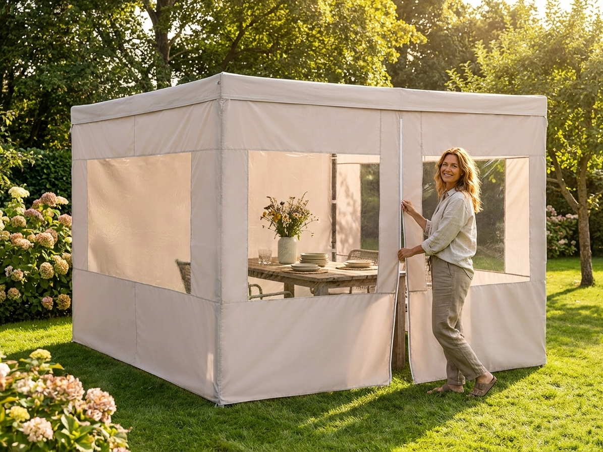 Gazebo sidewall kit in latte, 4x4 m, waterproof polyester