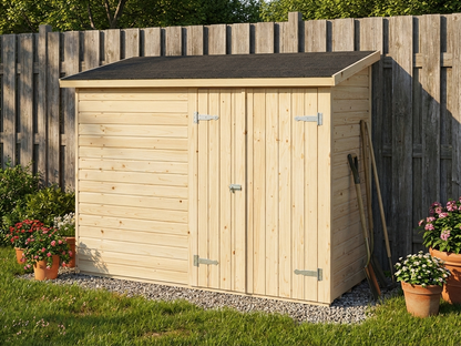 Wooden lean-to shed in natural finish, made from Nordic Spruce - product detail