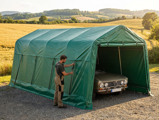 Portable Garage Roof Cover in Green PVC, size 3.77x7.3 meters - product detail