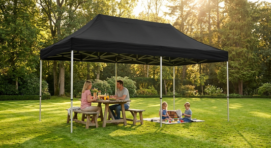 Black pop-up gazebo for outdoor events