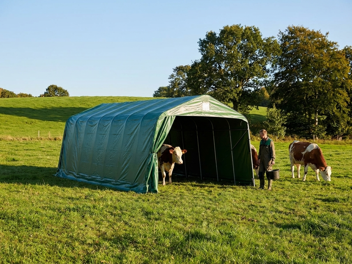 Green PVC Livestock Shelter with Galvanised Steel Frame