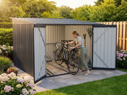 Anthracite galvanised steel bike shed for outdoor storage - product detail