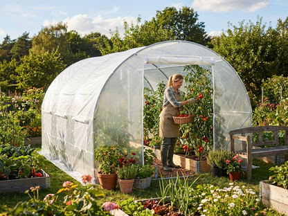 Transparent polytunnel greenhouse with galvanised steel frame - product detail