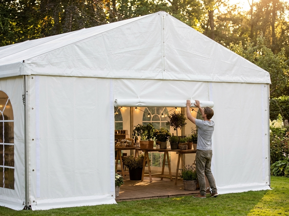 White PVC Endwall with wide door, UV and water-resistant