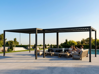 Black bioclimatic pergola gazebo made of aluminium for outdoor use - view 3