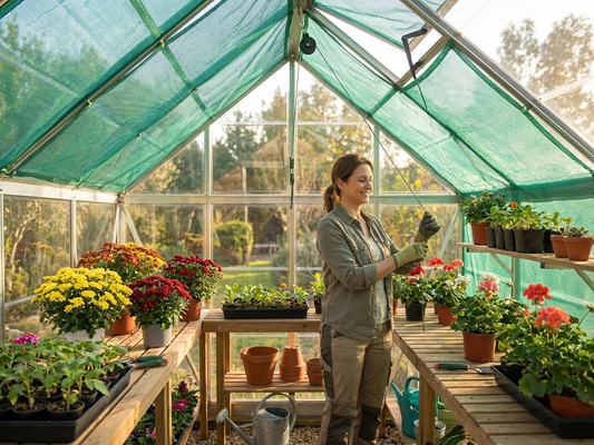 Greenhouse shade kit in green, UV-resistant PE material