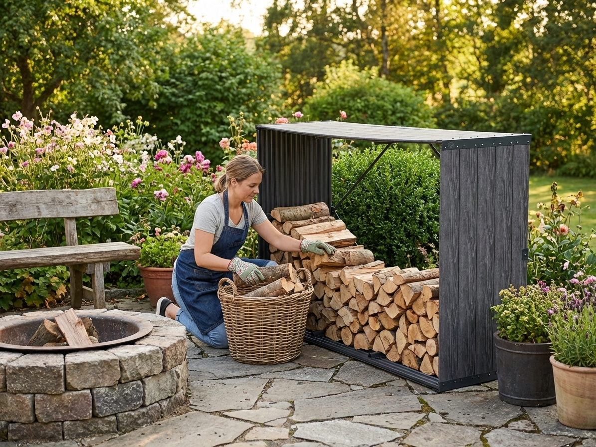 Wood storage garden bed in grey, made of GPPS and galvanised steel