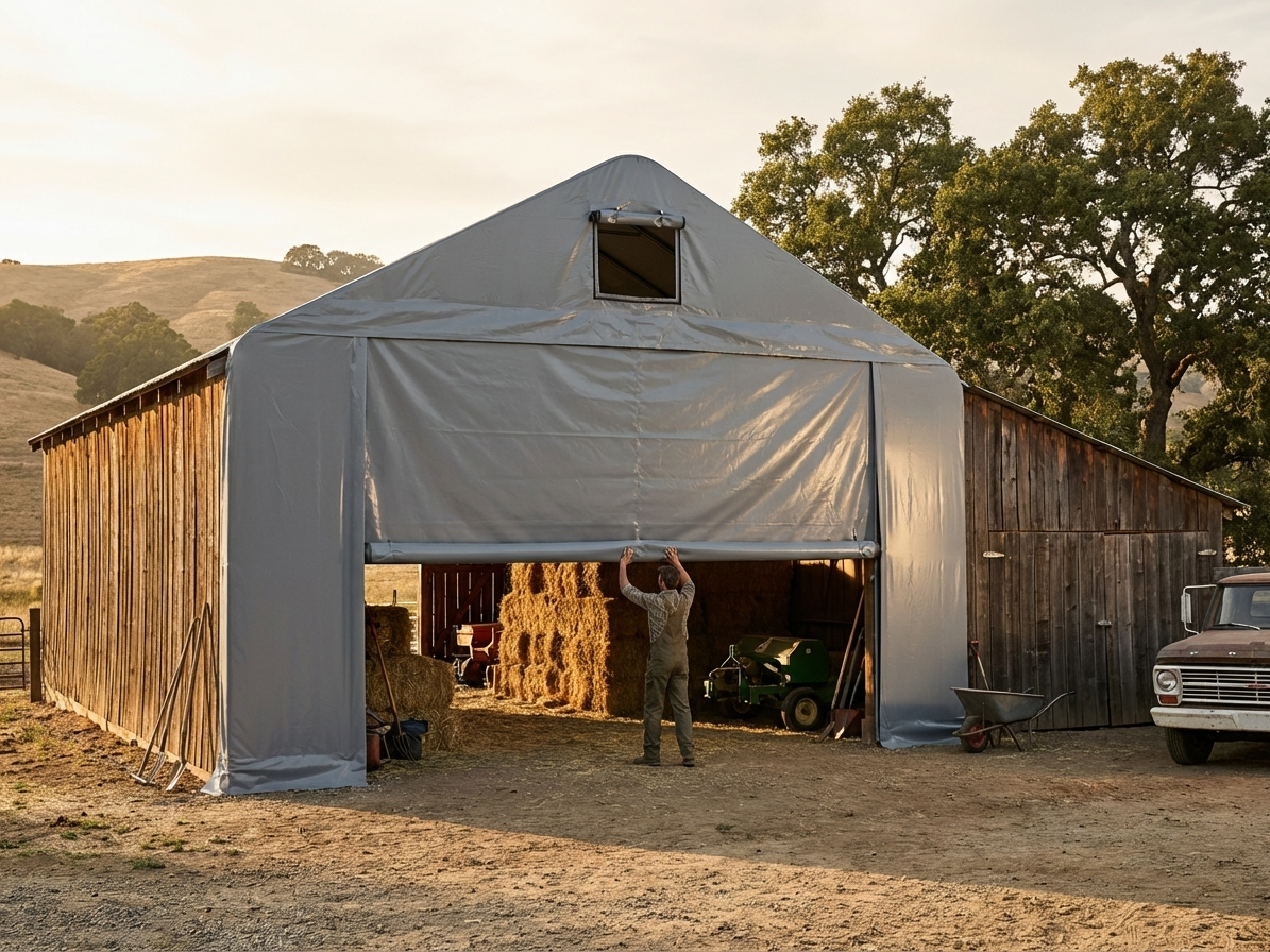 Grey PVC storage shelter door, industrial use - product detail