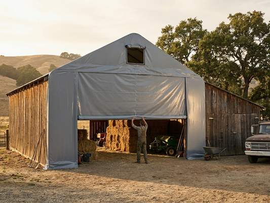 Grey PVC storage shelter door, industrial use - product detail