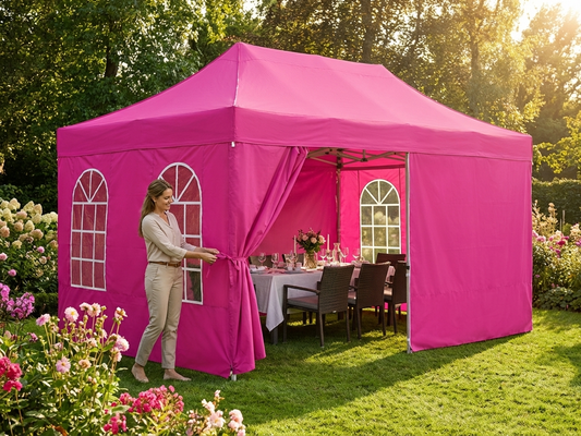 Pink gazebo sidewall kit for 3x6m setup