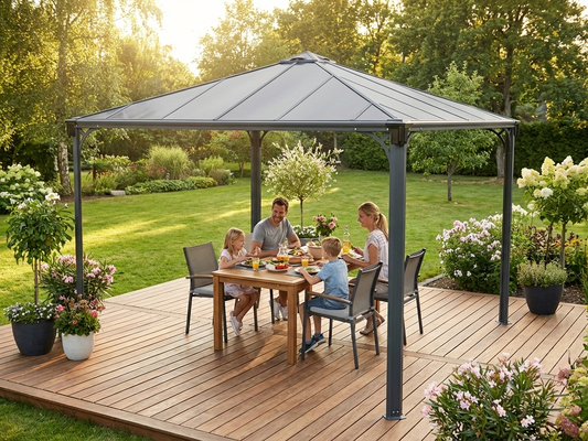 Anthracite Gazebo with Aluminium Frame and Polycarbonate Roof