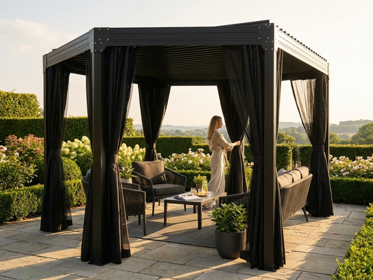 Black mosquito net and sidewalls for gazebo outdoor use