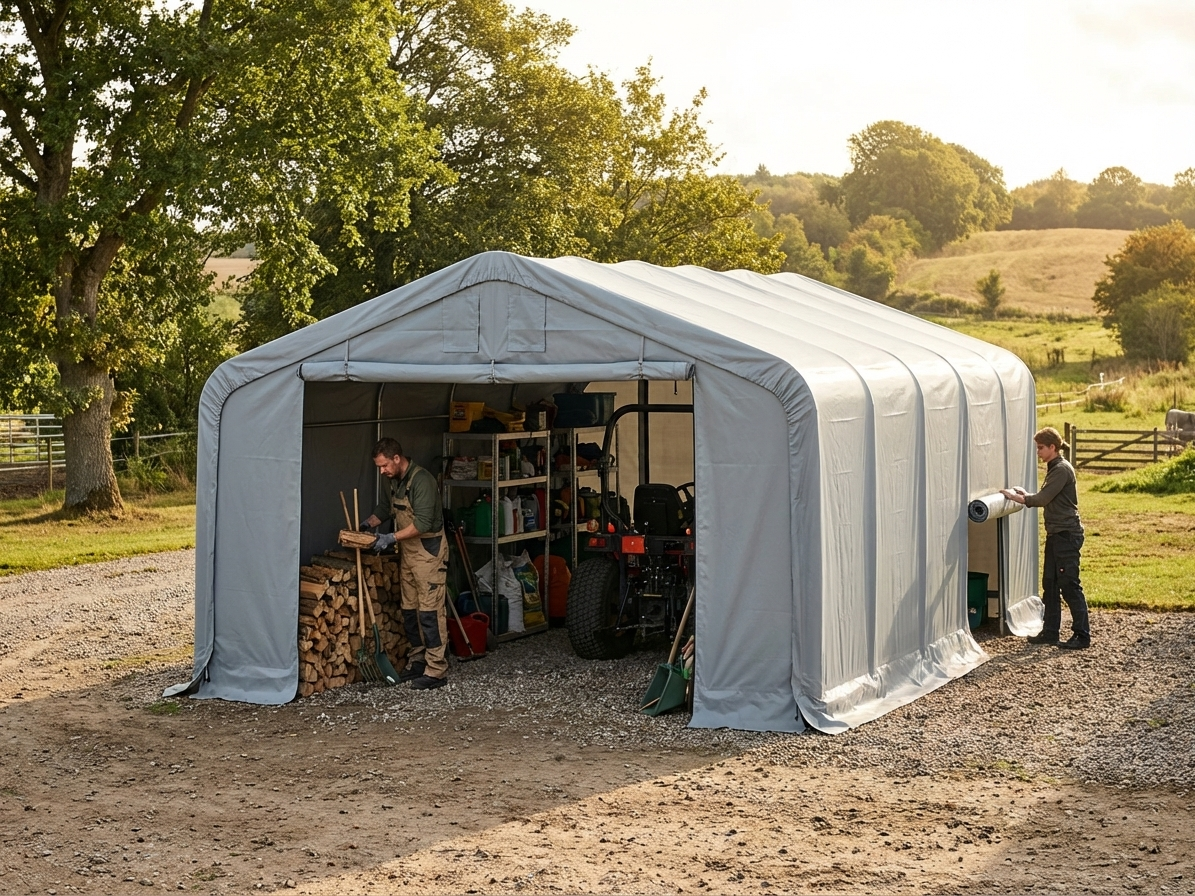 Grey 6x6 storage shelter with durable PVC and steel frame - view 3