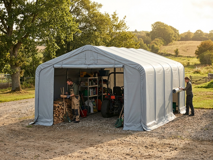 Grey 6x6 storage shelter with durable PVC and steel frame - view 3