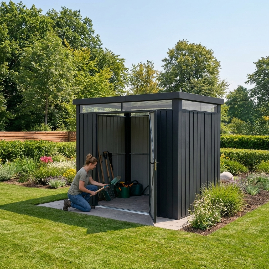 Garden shed with galvanised steel construction in anthracite colour - product detail