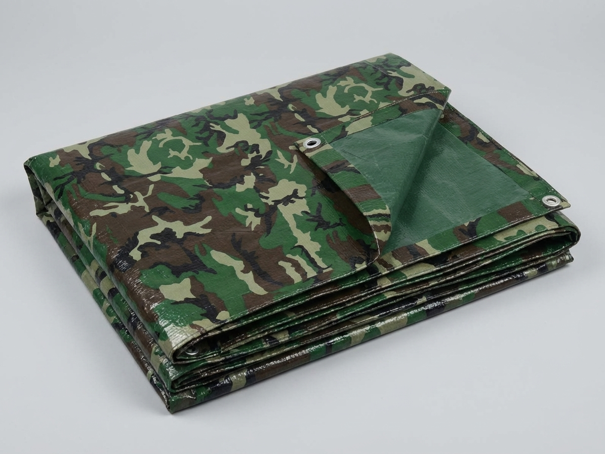 Camouflage tarpaulin for outdoor use, polyethylene material