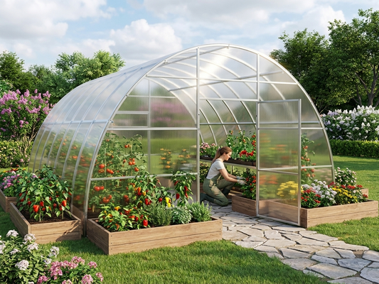 Greenhouse polycarbonate 6x8 m in silver with galvanised steel frame