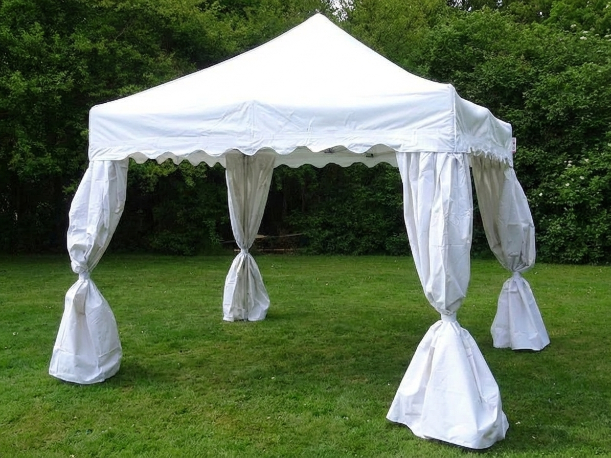 White curtain sidewalls for event tents made from polyester with PVC backing