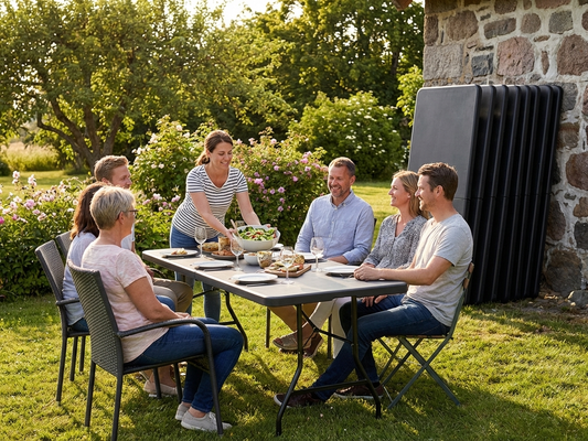 Black folding table 240x76x74 cm for commercial use