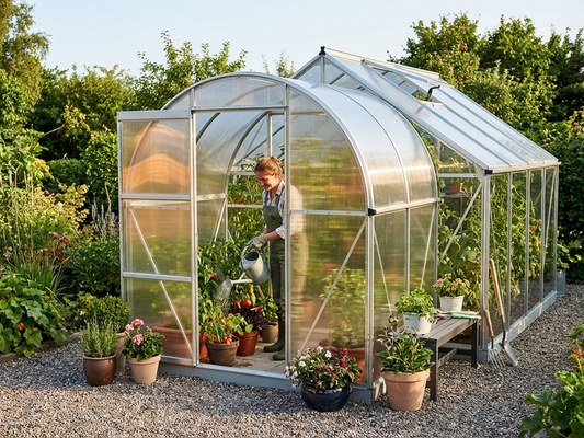Polycarbonate greenhouse extension 4m² in silver with galvanised steel frame - product detail