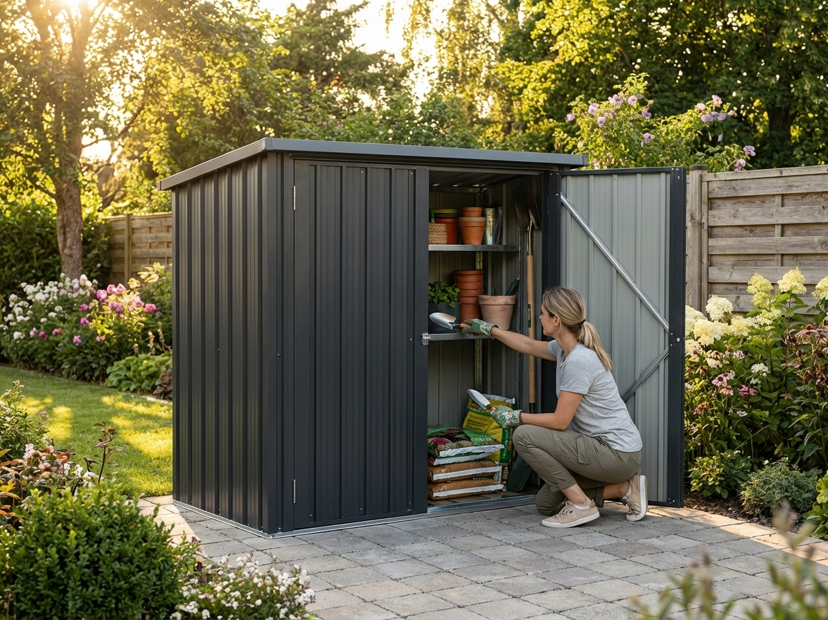Anthracite metal garden shed for outdoor storage - view 3