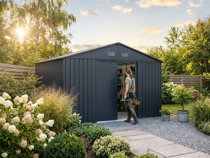 Anthracite galvanised steel garden shed for outdoor storage