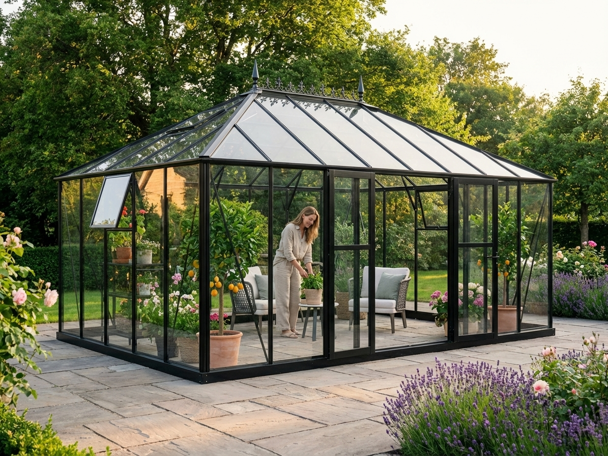 Glass greenhouse with aluminium frame in black, 19 m² area - view 3