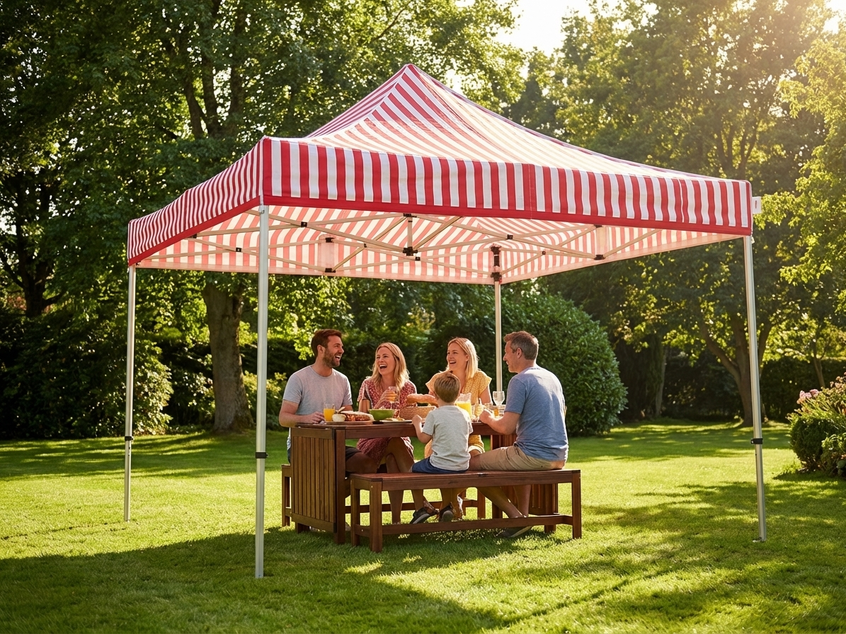 Pop up gazebo in white and red with aluminium frame for outdoor events - view 3