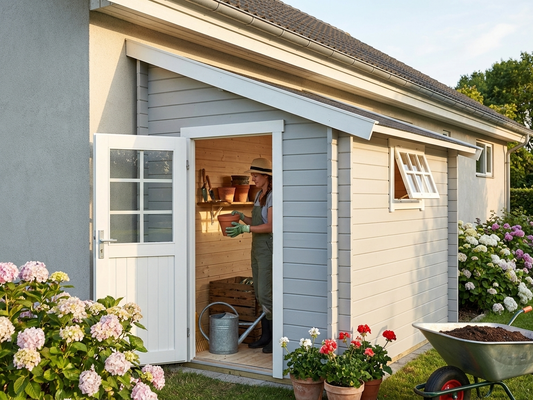 Light grey wooden lean-to shed made from Nordic Spruce - product detail