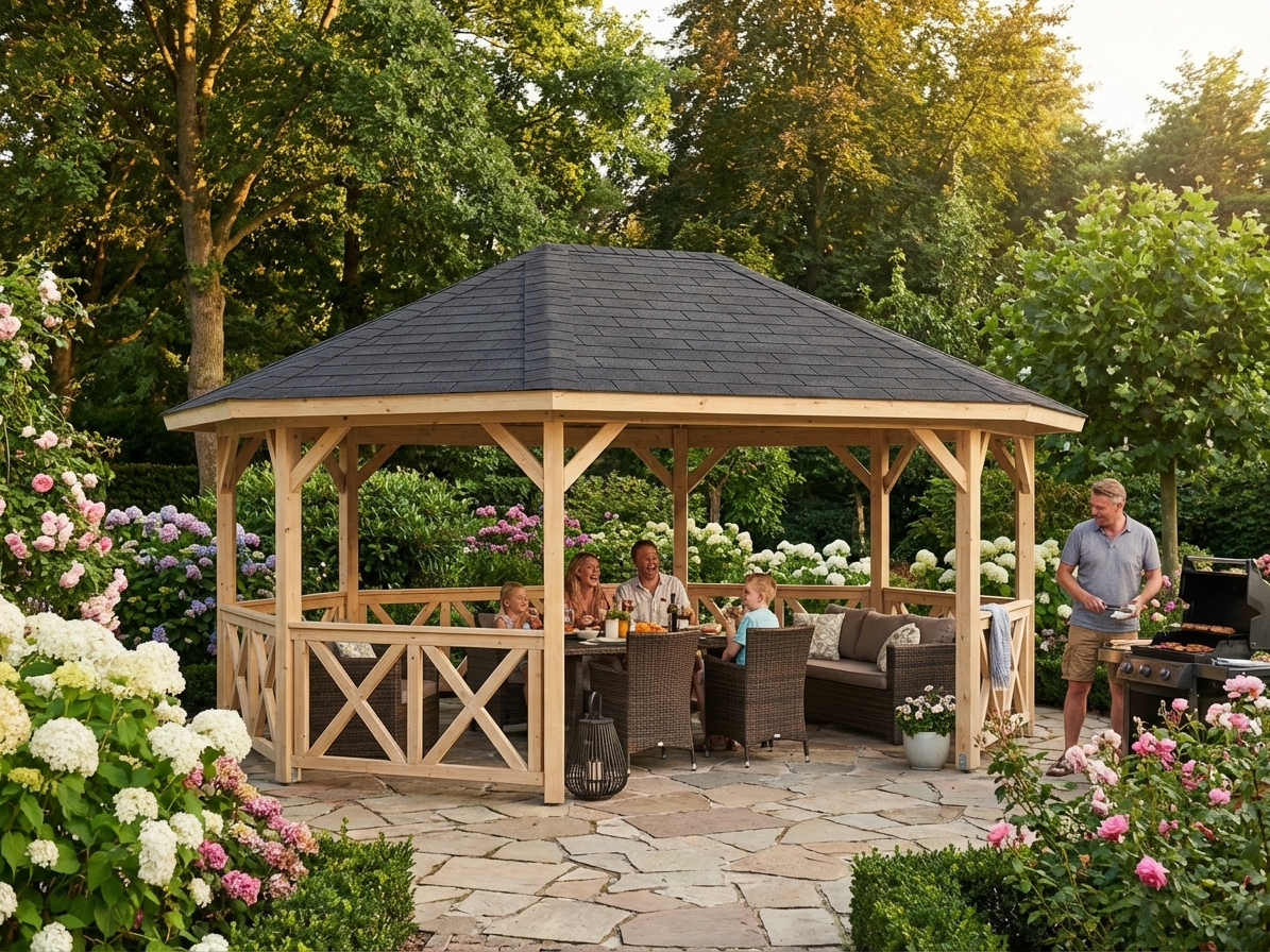 Wooden Gazebo in Nordic Spruce for outdoor use - view 3