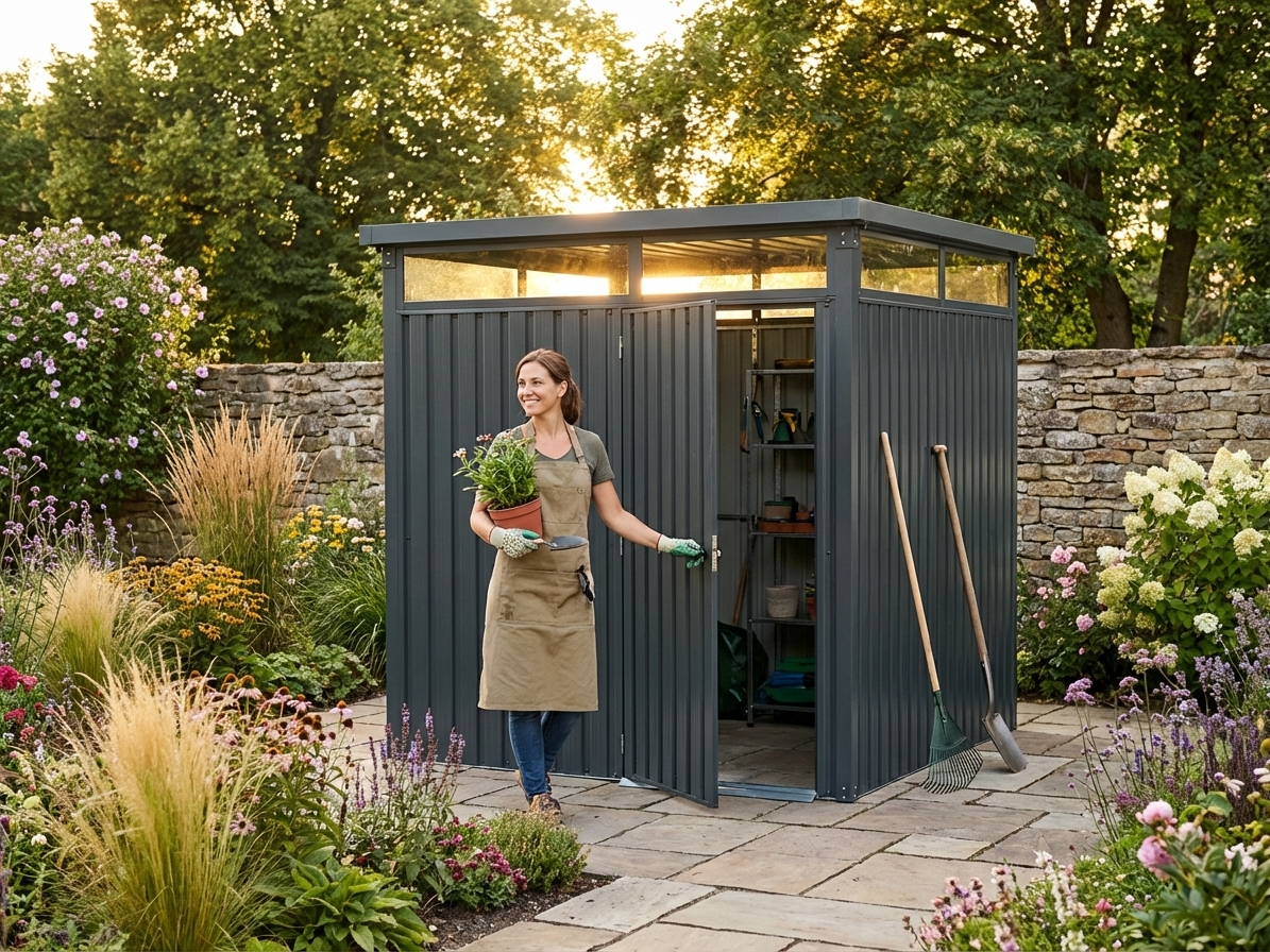 Anthracite garden shed made from galvanised steel