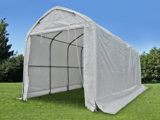 Industrial storage shelter with white polyethylene and steel