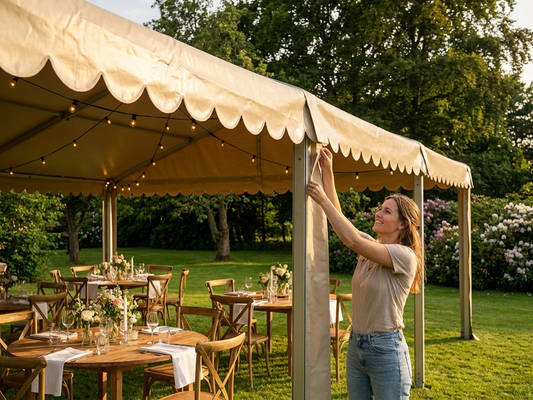 Sand-coloured marquee roof cover for outdoor events - product detail