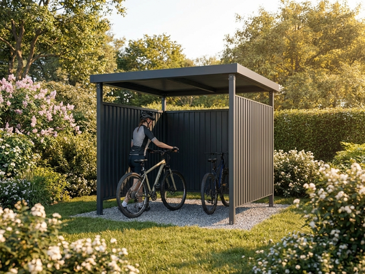 Steel bike shed in anthracite, outdoor storage