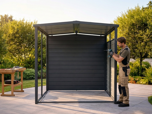 Galvanised steel metal shed rear panel in anthracite