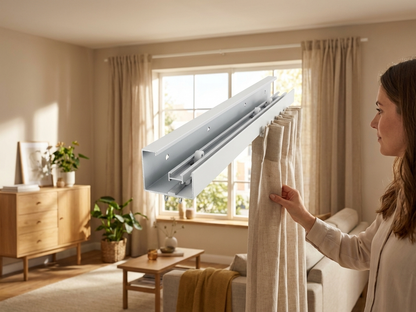 Grey curtain rail made from powder-coated steel for indoor use - product detail